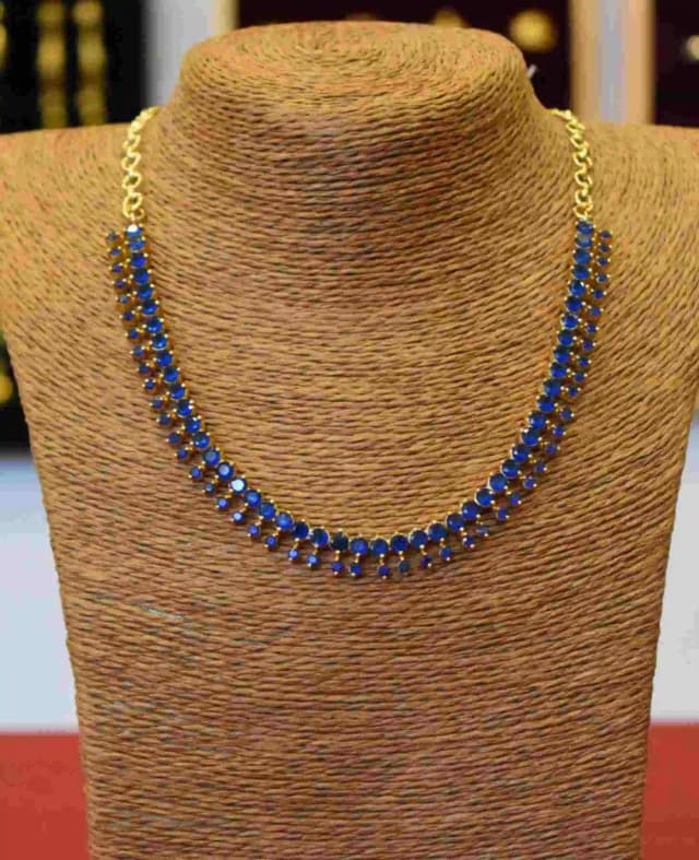 Blue Sapphire Necklace, ஐம்பொன் நீலக்கல் நெக்லஸ், പഞ്ചലോഹം ഇ...