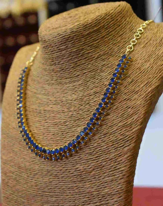 Blue Sapphire Necklace, ஐம்பொன் நீலக்கல் நெக்லஸ், പഞ്ചലോഹം ഇ...